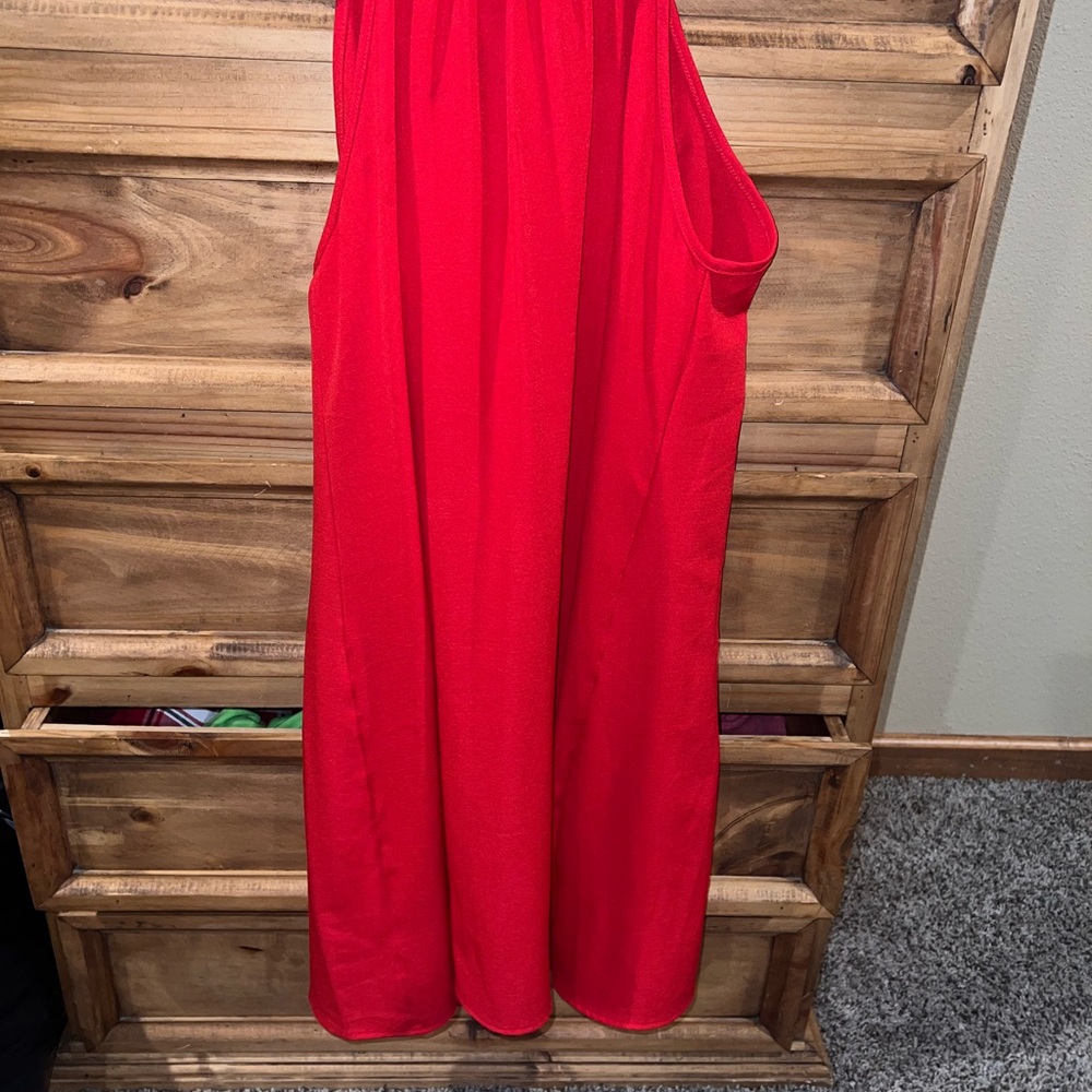 Women’s Red Midi Dress - Sleeveless Elegant A-Line